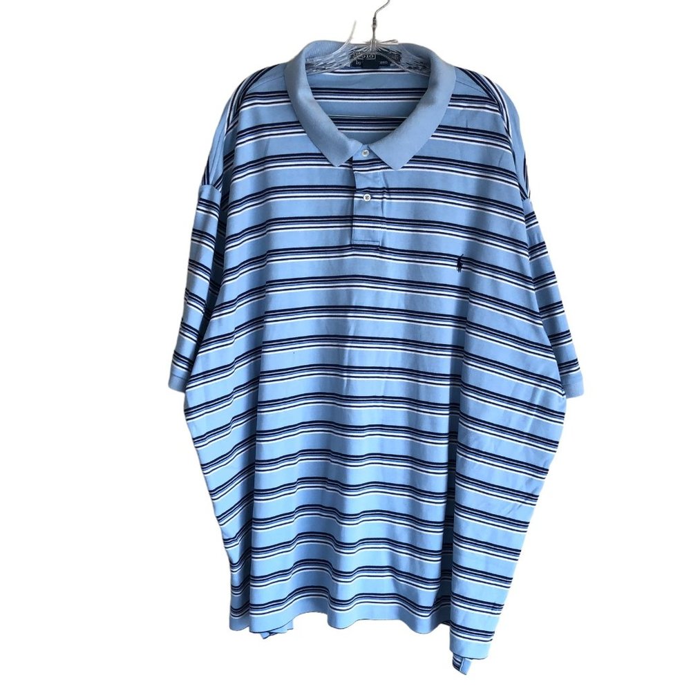 Polo Ralph Lauren Men's Polo Shirt Size 4XLT Tall Blue Striped 100% Cotton Golf